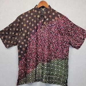 Arjunaweda Batik Shirt Mens XL Lined Button Front Dormeuil England Crest Print